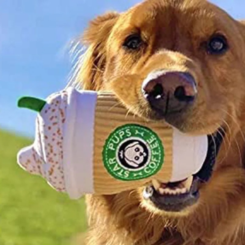 Teeth Grinding Dog Toy Latte S - Interactive Squeaky Plush Dog Toy 评论和价格